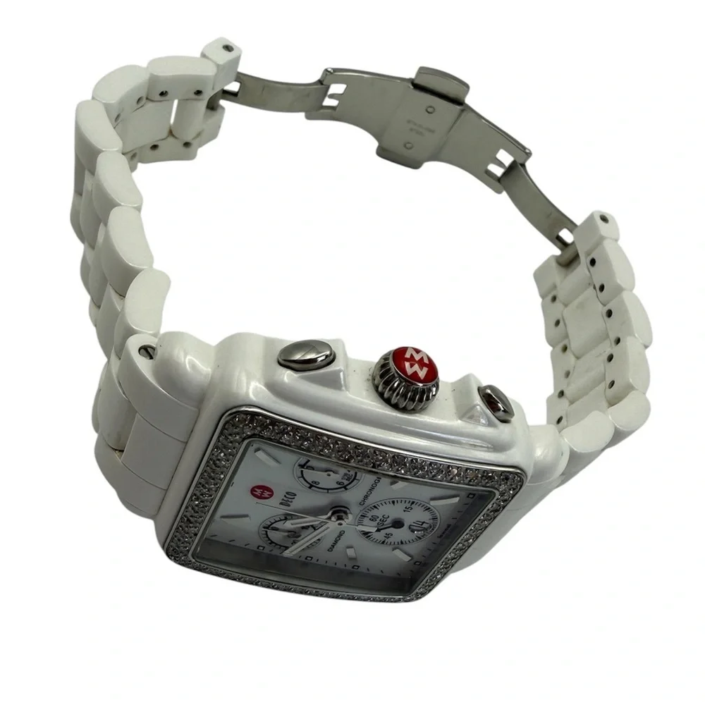 Authentic Michele Deco Ceramic Diamond Chronograph Watch - MWW06F000002